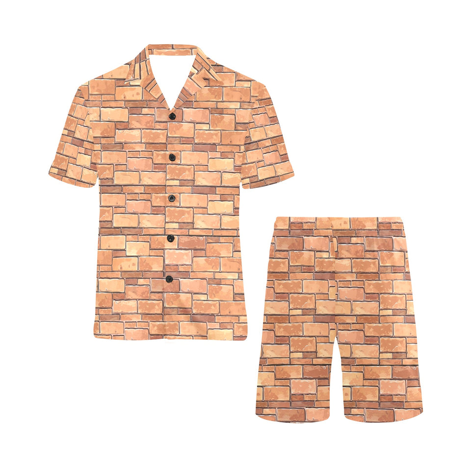 Brick Printed Pattern Print Design 04 Men's V-Neck Short Pajama Set