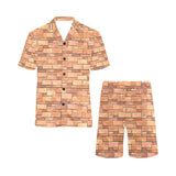 Brick Printed Pattern Print Design 04 Men's V-Neck Short Pajama Set