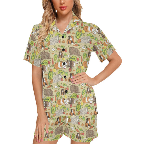 Guinea Pig Pattern Print Design 04 Women's V-Neck Short Pajama Set