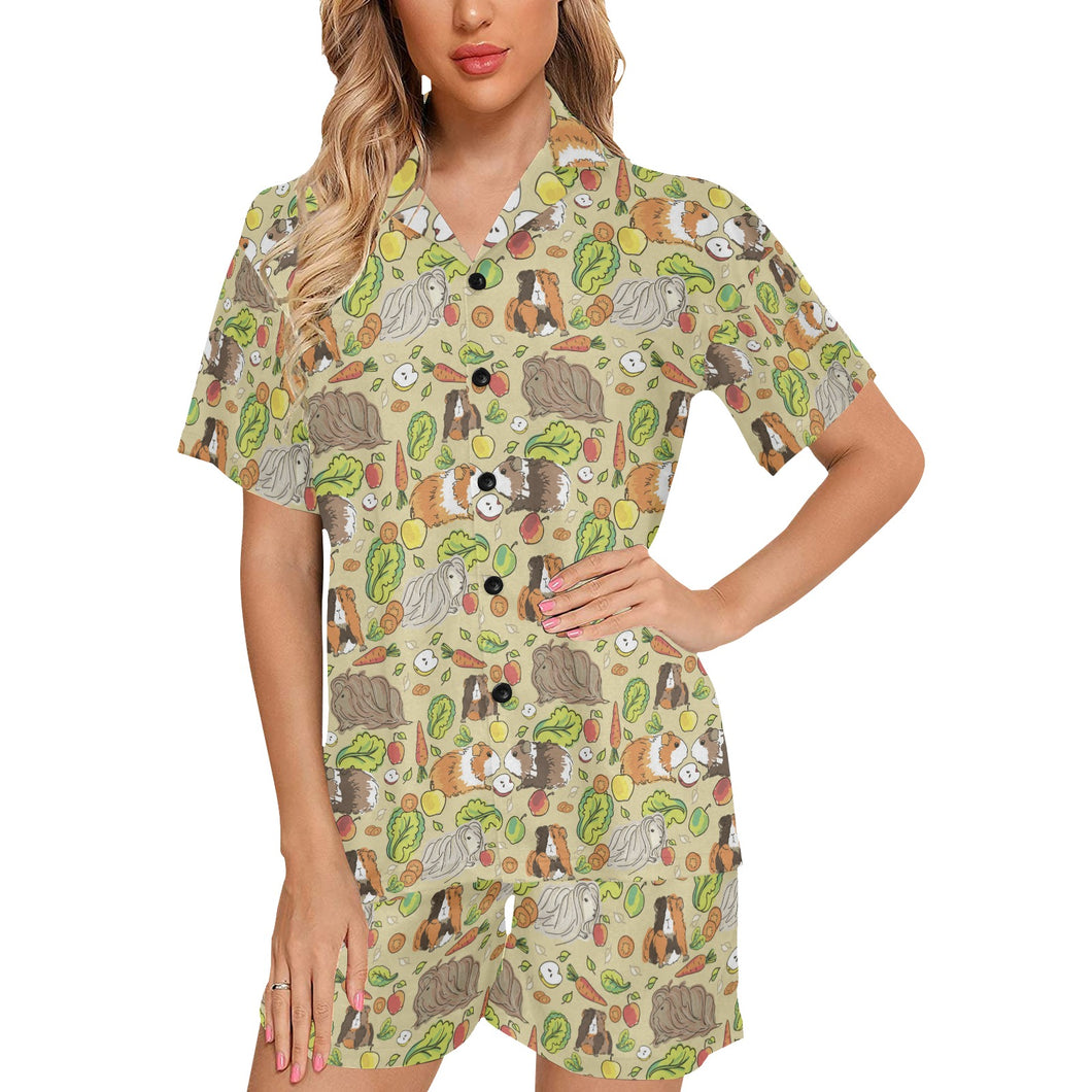 Guinea Pig Pattern Print Design 04 Women's V-Neck Short Pajama Set