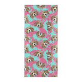 Beagle muzzles turquoise paint splashes pink patte Beach Towel