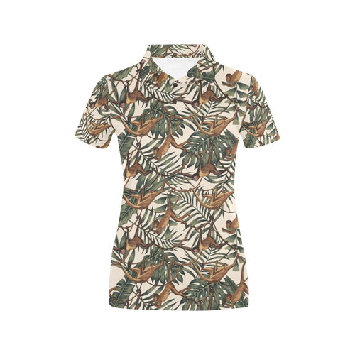 Monkey tropical leaves background Women's All Over Print Polo Shirt