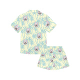 French bulldog hawaii blackground Kids' Boys' Girls' V-Neck Short Pajama Set