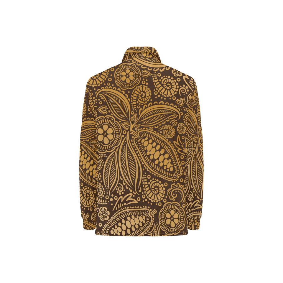 cacao beans tribal polynesian pattern background Women's Long Sleeve Polo Shirt