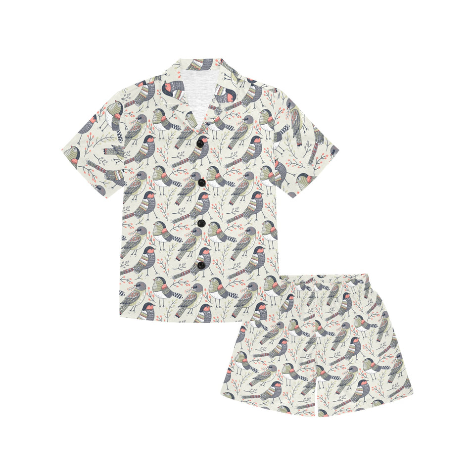 Pigeon Pattern Print Design 04 Kids' Boys' Girls' V-Neck Short Pajama Set