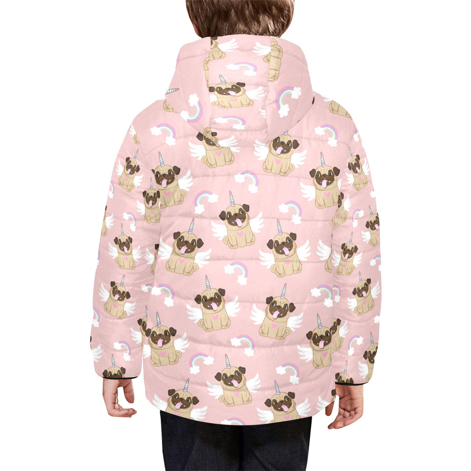 Cute unicorn pug pattern Kids' Boys' Girls' Padded Hooded Jacket