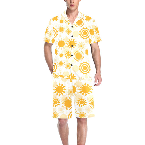 Sun design pattern Men's V-Neck Short Pajama Set