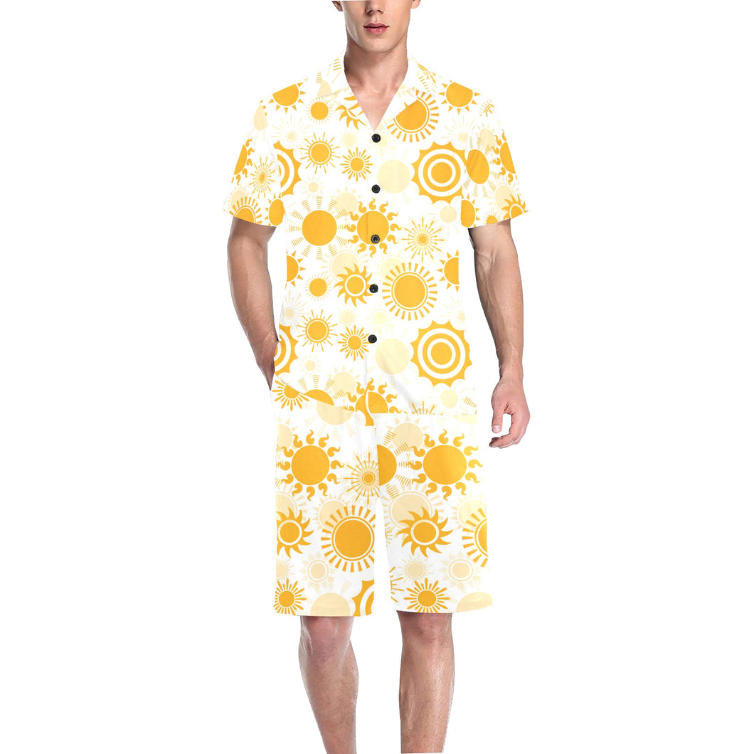 Sun design pattern Men's V-Neck Short Pajama Set