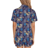 Blue japanese pattern cloud wave flower Women's V-Neck Short Pajama Set