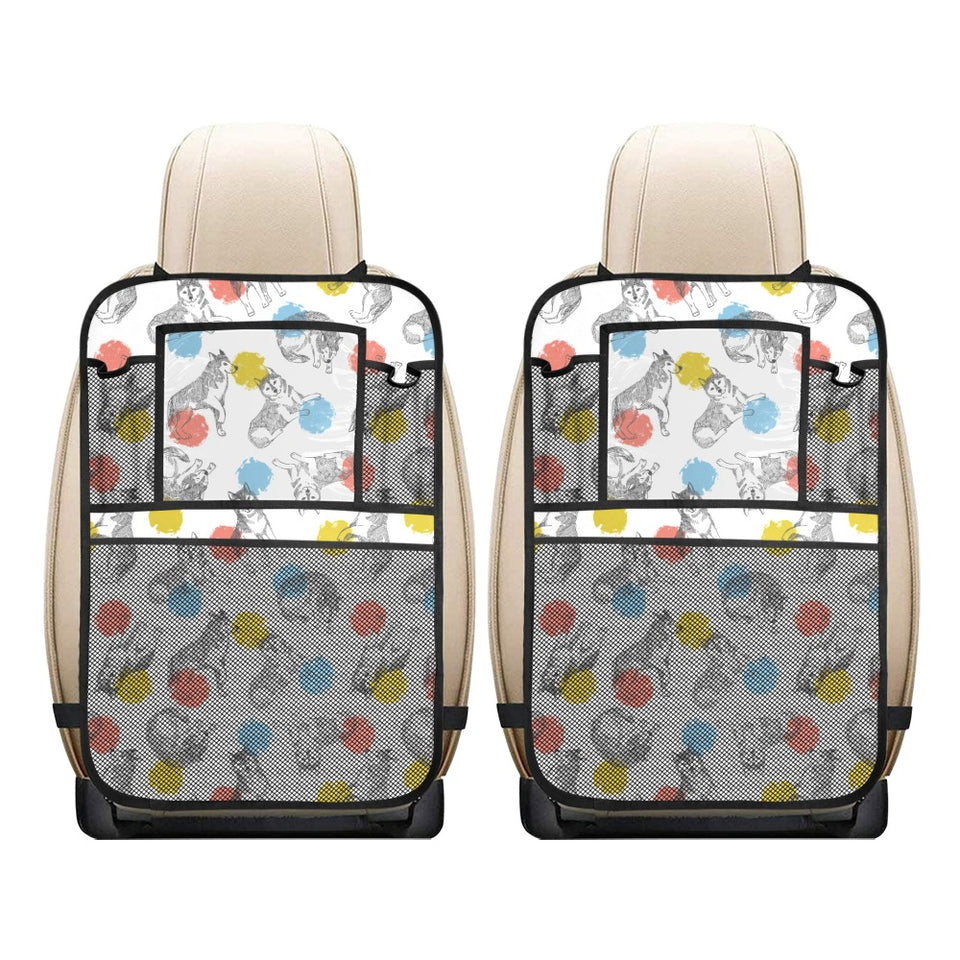 Siberian husky and colorful circle pattern Car Seat Back Organizer