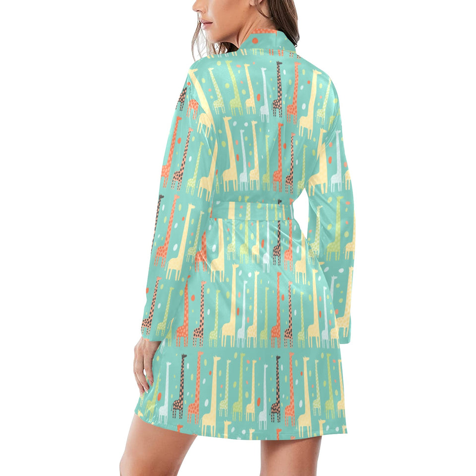 Giraffe Pattern Print Design 01 Women's Long Sleeve Belted Night Robe