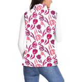 pink sketch tulip pattern Women's Padded Vest