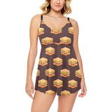 Sandwich Pattern Print Design 04 Chest Sexy Pleated Two Piece Swim Dress