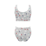 Airplane cloud grey background Chest Bowknot High Waisted Bikini Swimsuit