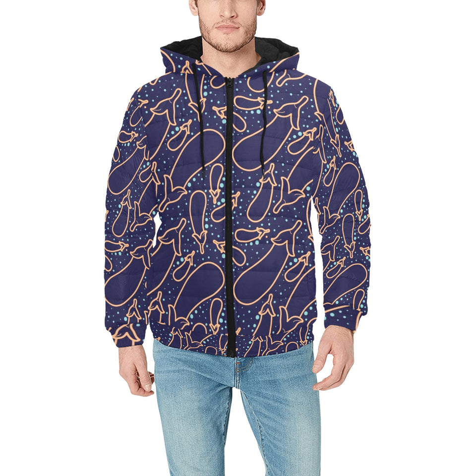 Eggplant Pattern Print Design 04 Men's Padded Hooded Jacket
