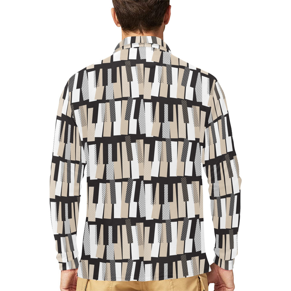Piano Pattern Print Design 04 Men's Long Sleeve Polo Shirt