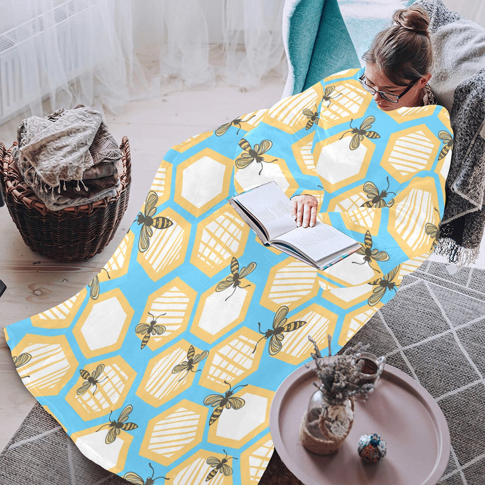 Bee honeycomb pattern Blanket Robe with Sleeves