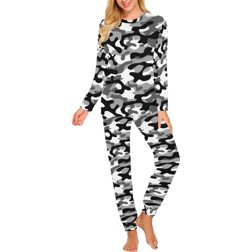 Black white camouflage pattern Women's All Over Print Pajama Set
