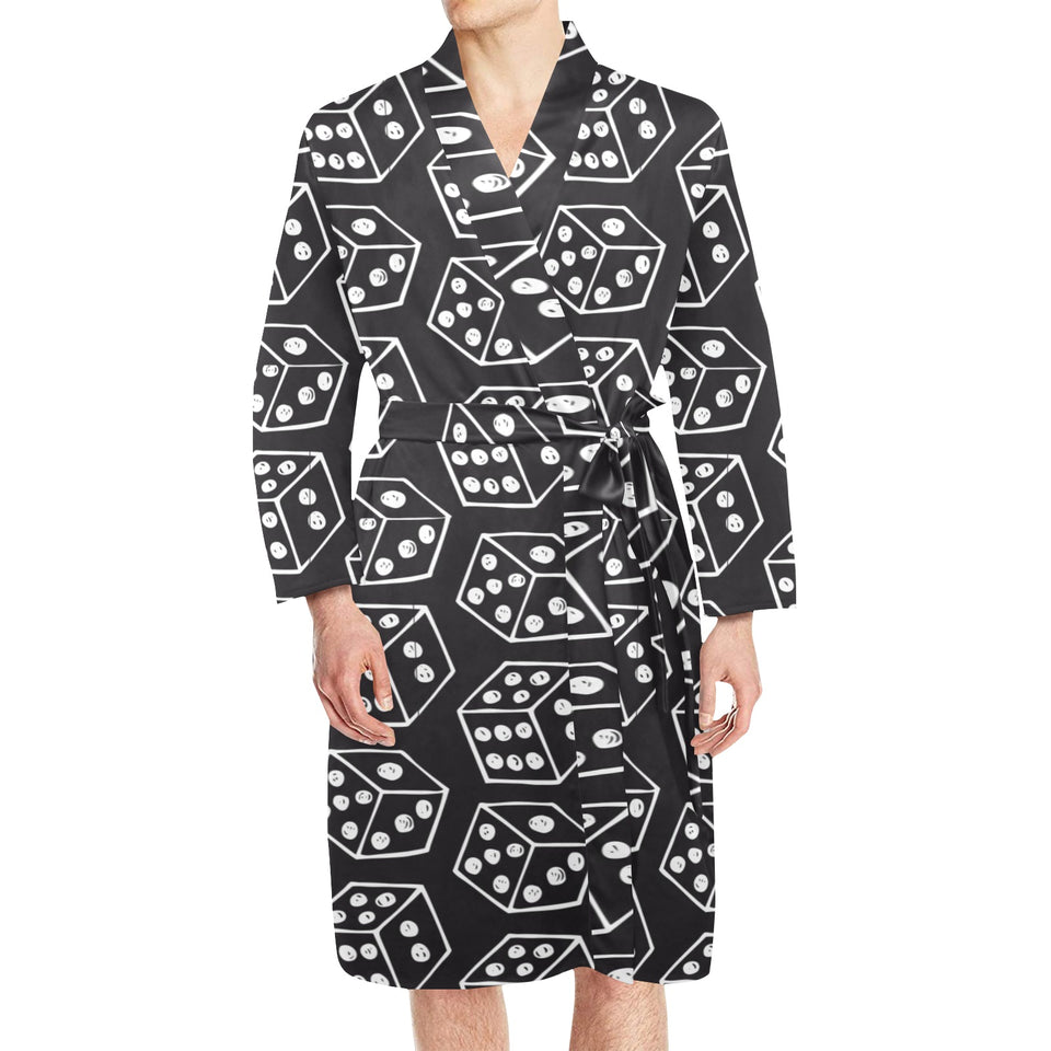 Dice Pattern Print Design 01 Men's Long Sleeve Belted Night Robe