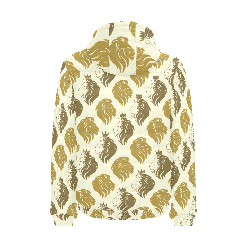 Lion Pattern Print Design 02 Men's Padded Hooded Jacket