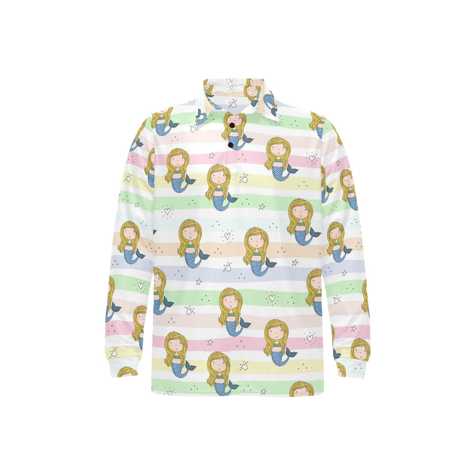 Cute hand drawn mermaid Men's Long Sleeve Polo Shirt