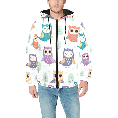 Cute owl pattern Men's Padded Hooded Jacket