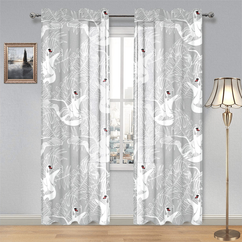 white swan gray background Gauze Curtain