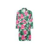 Watermelons tropical palm leaves pattern Men's Long Sleeve Belted Night Robe