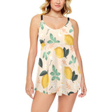 lemon flower leave pattern Chest Sexy Pleated Two Piece Swim Dress