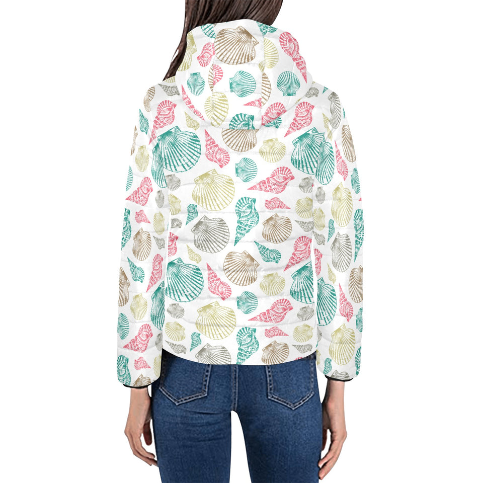 Colorful shell pattern Women's Padded Hooded Jacket