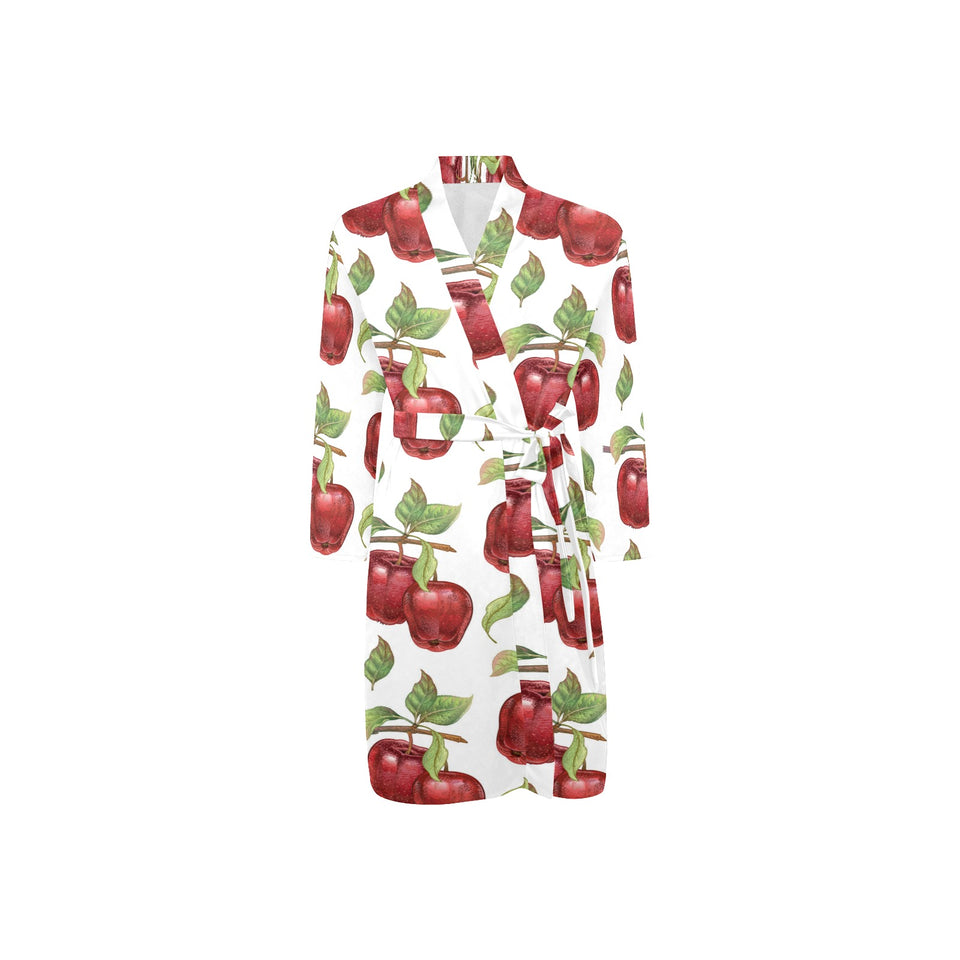Red apples pattern Men's Long Sleeve Belted Night Robe