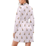 Yorkshire Terrier Pattern Print Design 02 Women's Long Sleeve Belted Night Robe