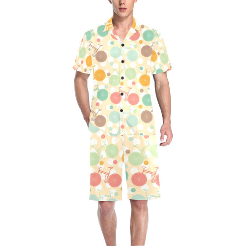 Bicycle Pattern Print Design 01 Men's V-Neck Short Pajama Set