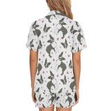 Boston terrier dog hearts vector pattern Women's V-Neck Short Pajama Set