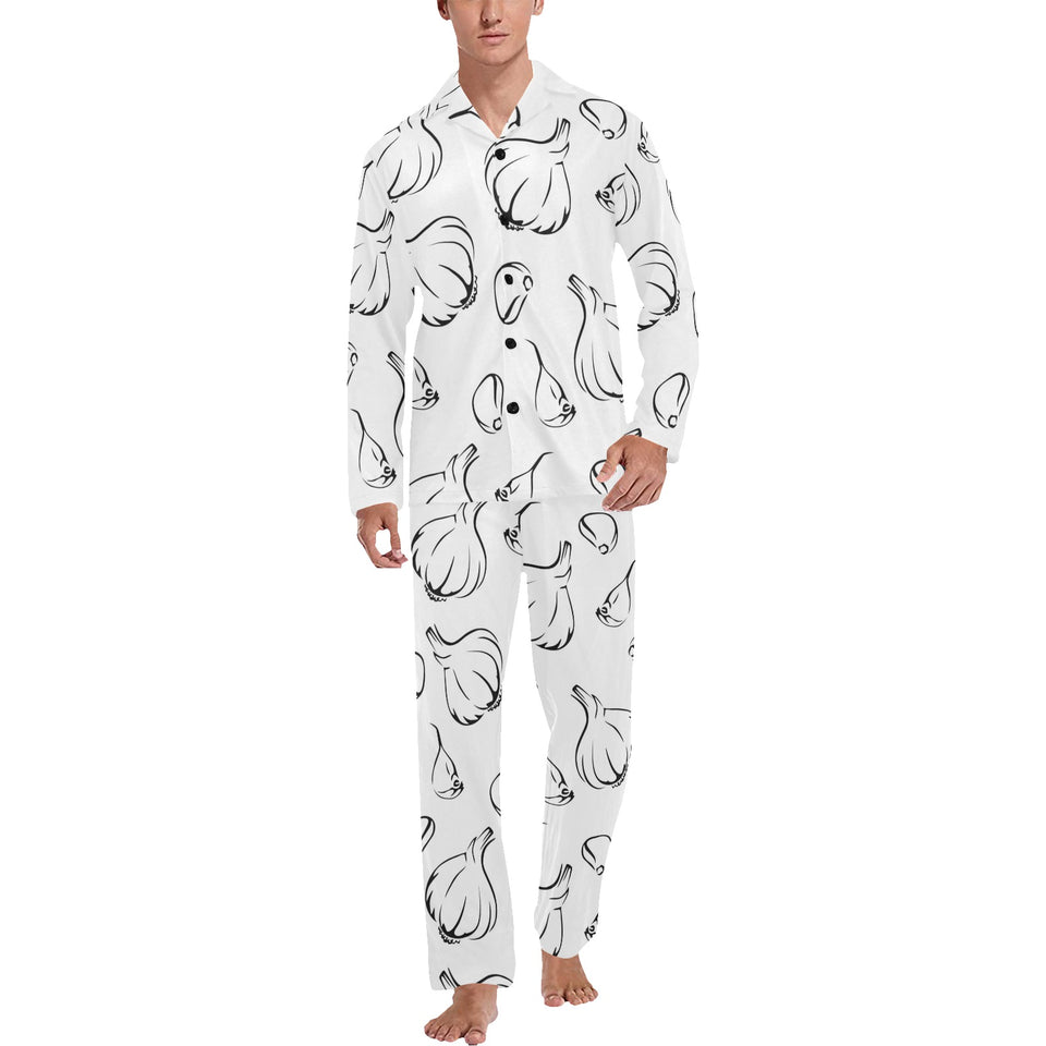 Garlic pattern black white Men's Long Pajama Set