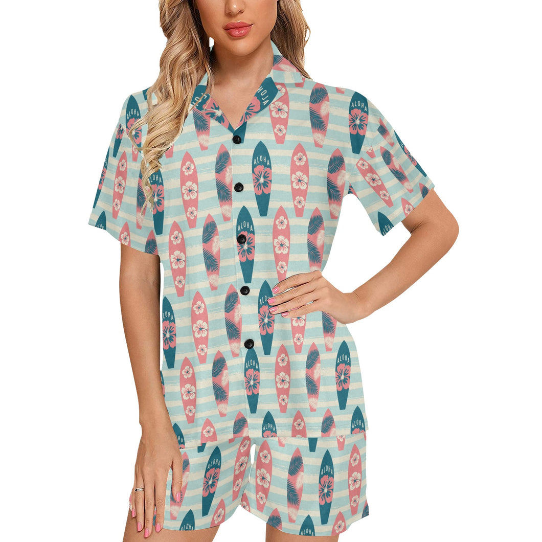 Surfboard Pattern Print Design 02 Women's V-Neck Short Pajama Set
