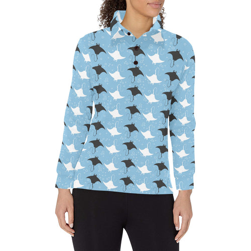 Stingray Pattern Print Design 03 Women's Long Sleeve Polo Shirt