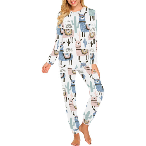lama Alpaca cactus hand drawn pattern Women's All Over Print Pajama Set