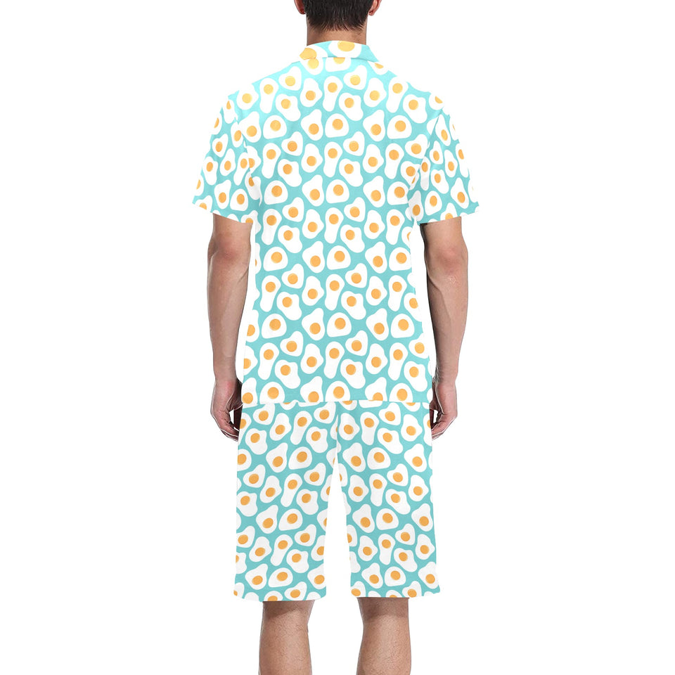 Fried Eggs Pattern Print Design 04 Men's V-Neck Short Pajama Set