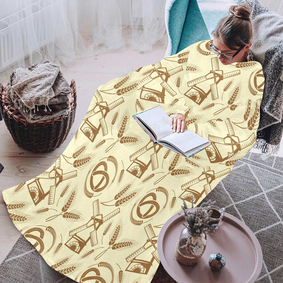 Windmill Wheat pattern Blanket Robe with Sleeves