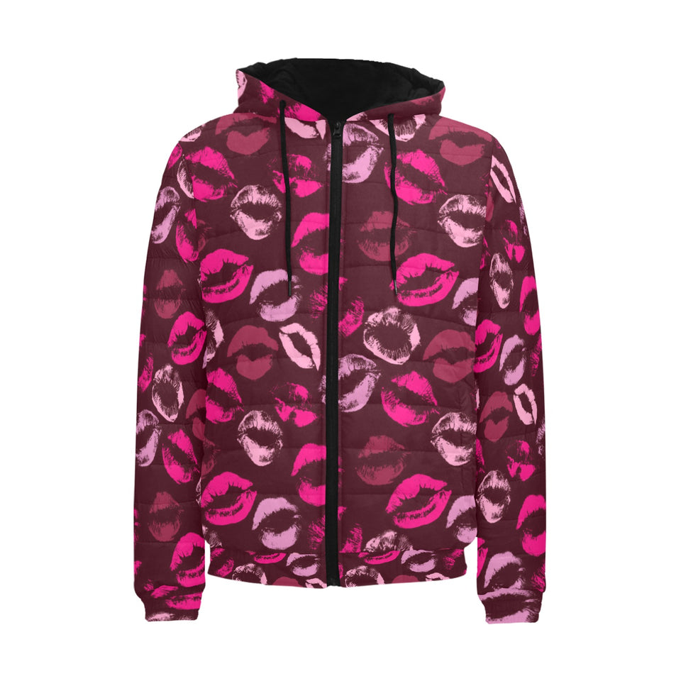 Lips Pattern Print Design 03 Men's Padded Hooded Jacket