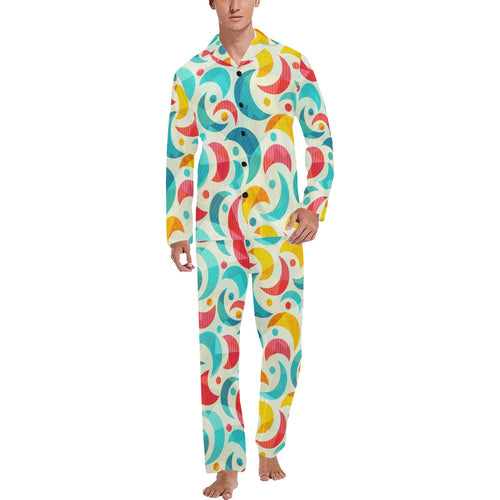 Colorful moon pattern Men's Long Pajama Set