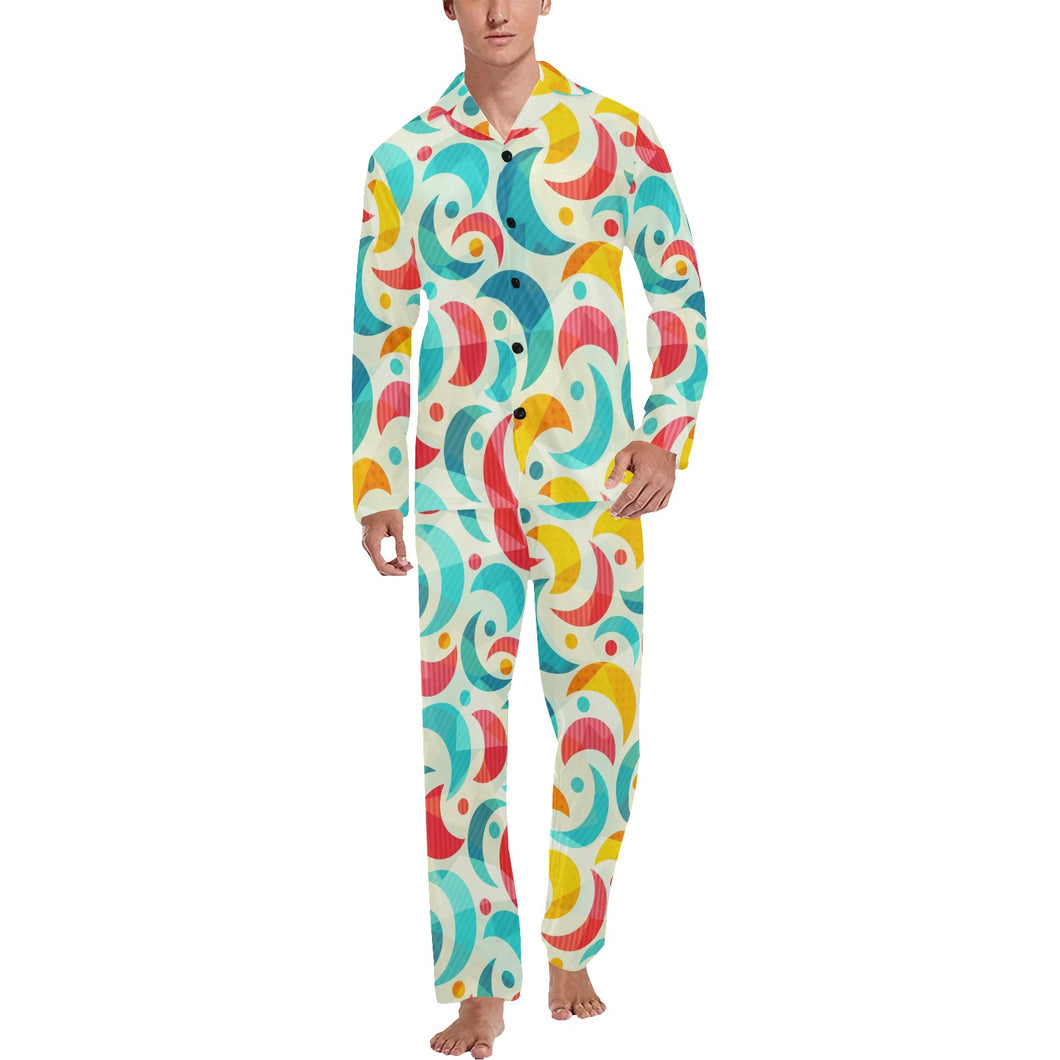 Colorful moon pattern Men's Long Pajama Set