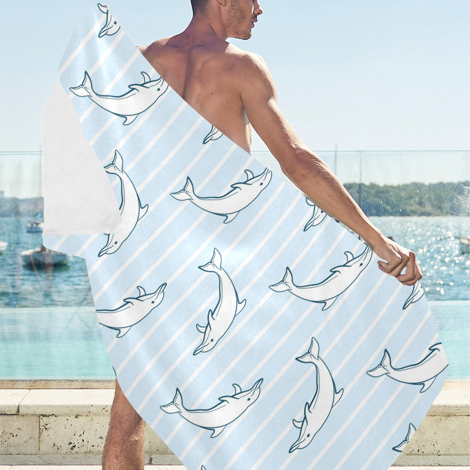 Dolphin blue striped background Beach Towel