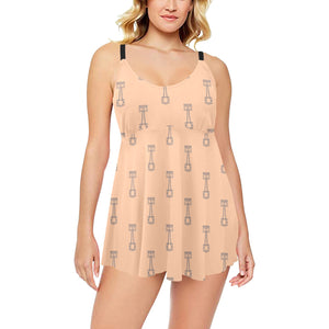 Engine Piston Cream Background Pattern Design 04 Chest Sexy Pleated Two Piece Swim Dress