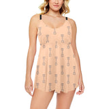 Engine Piston Cream Background Pattern Design 04 Chest Sexy Pleated Two Piece Swim Dress