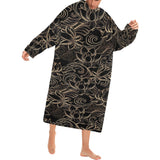 luxurious gold lotus waterlily black background Blanket Robe with Sleeves