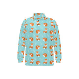 Fox pattern blue b ackground Men's Long Sleeve Polo Shirt