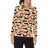 Dachshund floral background Women's Long Sleeve Polo Shirt