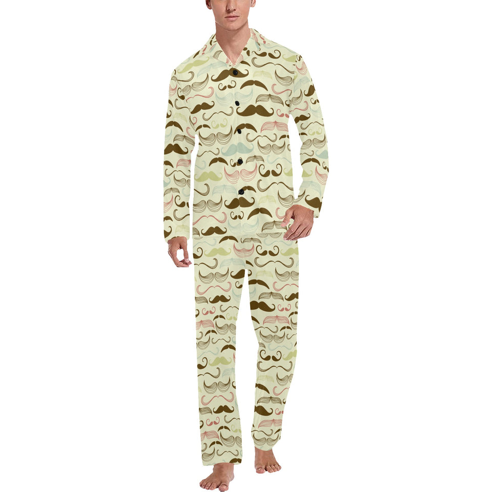 Mustache Beard Pattern Print Design 01 Men's Long Pajama Set